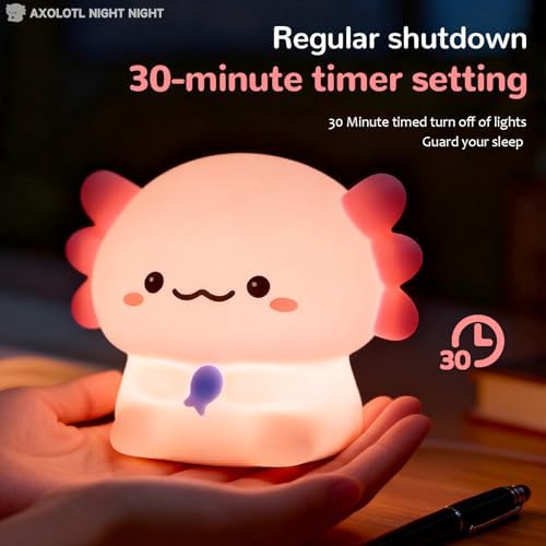 Axolotl Night Light, Kids Rechargeable LED Night Lamp with Timer