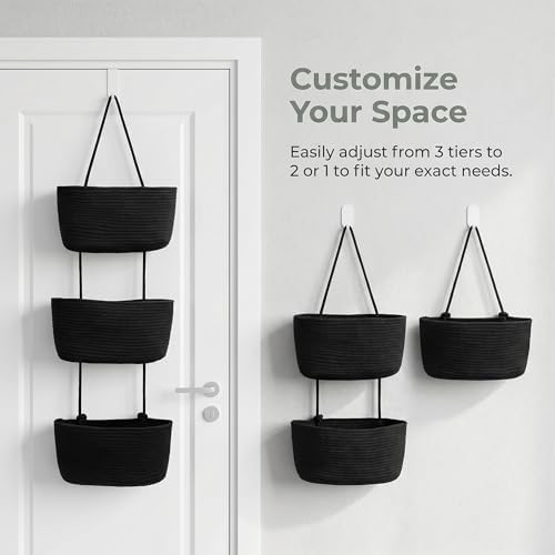 Hanging Basket, Over Door Organizer, 3 -Tier Wall Storage with Hook