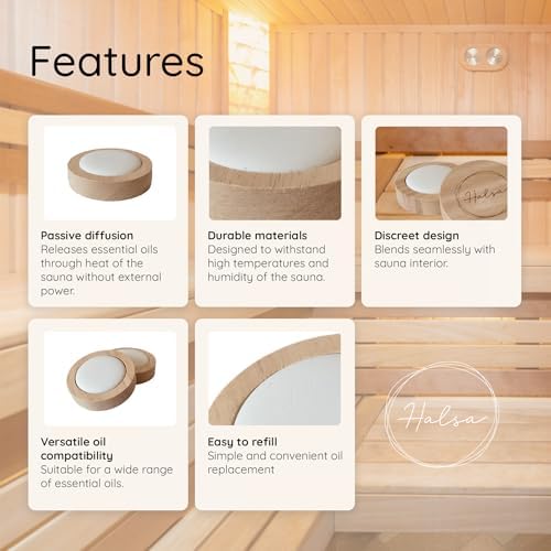 HALSA Ceramic Diffuser for Sauna, Office, Bedroom, Bathroom - Natural Beechwood Base, Passive Diffusion, Ceramic Stone Absorbs Essential Oils