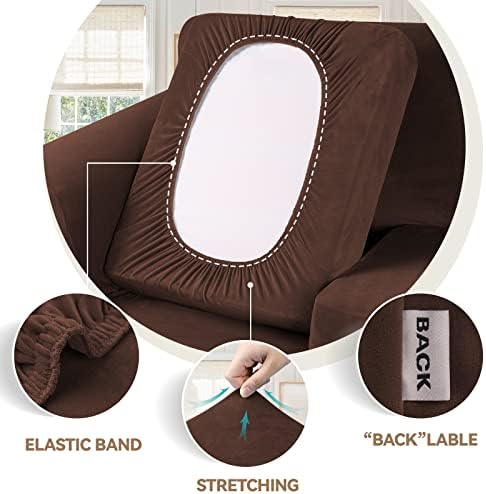 WEERRW 4 Pieces Couch Cover for Sofa Velvet Sofa Covers Washable, Chocolate