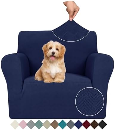 JIVINER Stretch Armchair Slipcovers, 1 Piece Chair Sofa Covers 1 Seater Couch Covers with Elastic Bottom for Kids, Pets (Navy Blue, Chair)