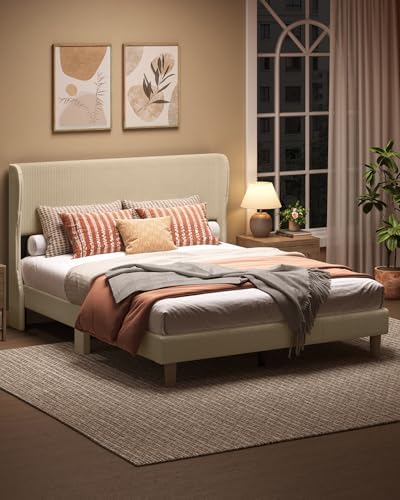 Bestier Queen Bed Frame with Wingback Headboard,Upholstered,Taque