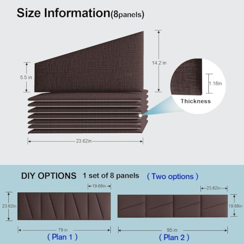 Peel and Stick Headboard Panels for Bed，Soft Padded Fabric Noise-Reducing Panels with Modern Stylish Design for Bedroom Decor (Coffee Brown, King)