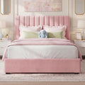 Welzona Queen Size Velvet Upholstered Bed Frame with Tufted Headboard, Pink
