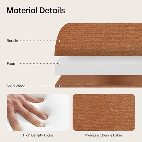 VKNOW 51.8”End of Bed Bench Upholstered Bedroom Bench with Arms, Orange