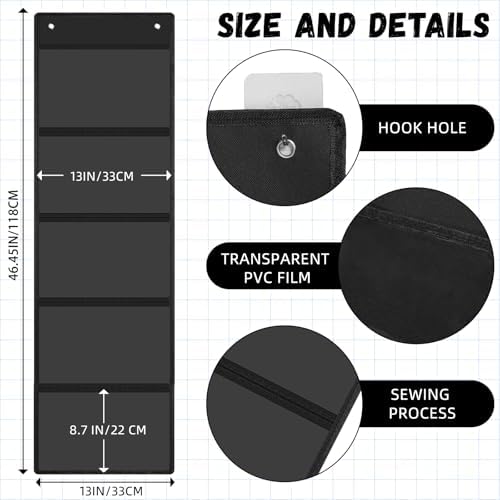 Watersay 2 Pcs Storage Pocket Chart for Classroom, 5 Pockets, Black