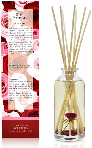 Urban Naturals Reed Diffuser Set, Red Roses - Bathroom Shelf Décor