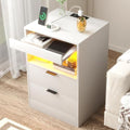 Yusong Night Stand, LED Nightstand with Charging Station, White