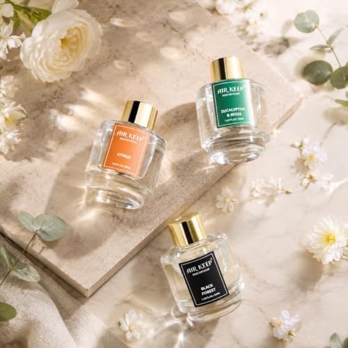 Airkeep Reed Diffuser Set of 3, Black Forest Eucalyptus Moss Citrus Oil Reed Diffusers for Bedroom Living Room Office Aromatherapy Oil Reed Diffuser for Gift 50ml