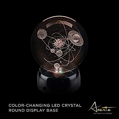 4 LED Crystal Round Display Base w/ Mirror Top - Lighted Stand for Crystal Art - Color-Changing 3 Inch LED Light Base - Battery Operated LED Stand for 3D Art - Black, Set of 2