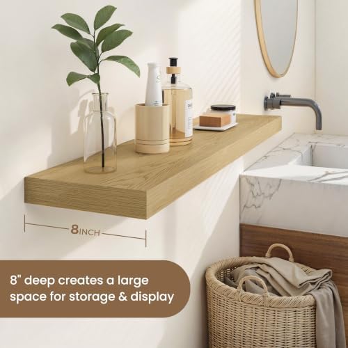 Dreamland 30 Inches Wall Mounted Wood Floating Shelves, Oak, 2 Pack