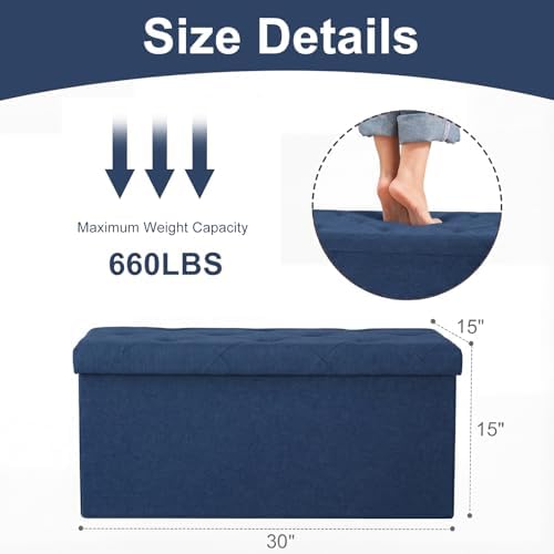 DUMOS 30 Inch Foldable Storage Ottoman Bench, Large Ottoman with Storage