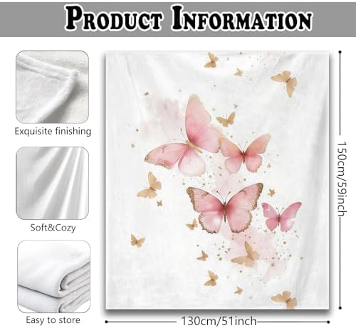 Pink Butterfly Throw Blanket for Couch, Butterfly Room Decor for Girls, Watercolor Butterflies Aesthetic Throw Blanket for Girls Bedroom Living Room Home Decoration, 50x60 Inches
