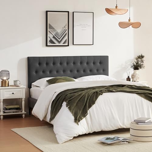 Upholstered Headboard California King, Adjustable Height 37''- 51'', Black