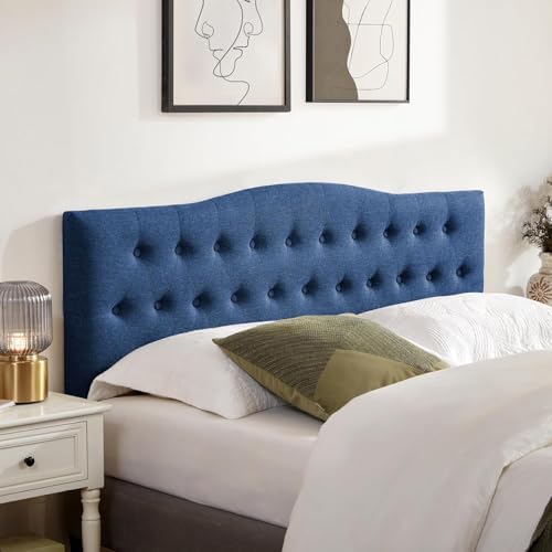 Tufted Headboard California King Size, Sturdy Solid Wood Head Board, Blue