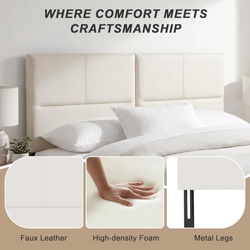HAOBO Home Upholstered King Headboard Only, Modern Faux Leather Panel Beige