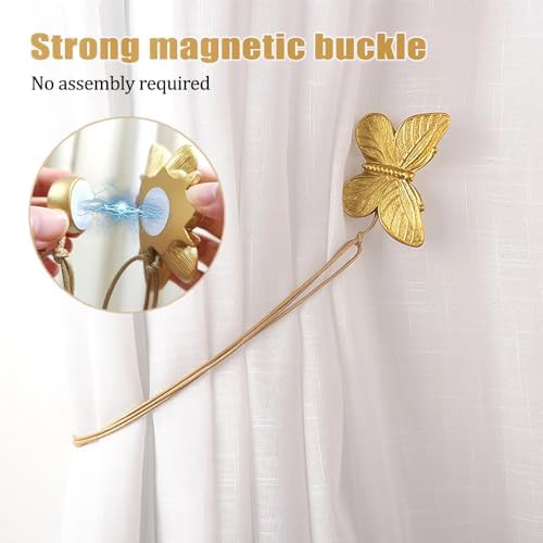 ZORZA 2Pcs Creative Butterfly Flying Bee Curtain Holders Vintage Magnetic Curtain Tiebacks Resin Decorative Curtain Ties for Drapes Home Office Hotel Décor (Butterfly)