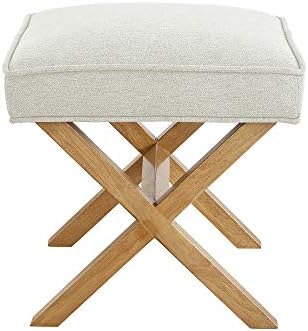Amazon Basics Small Ottoman Foot Rest, Mid-Century Modern X Square Polyester Foot Stool, Linen, Ivory White, 18" D x 19.8" W x 18.3" H