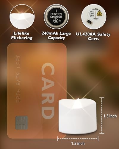 Homemory 12-Pack Flameless Tea Lights Candles Battery Operated, 200+ Hours