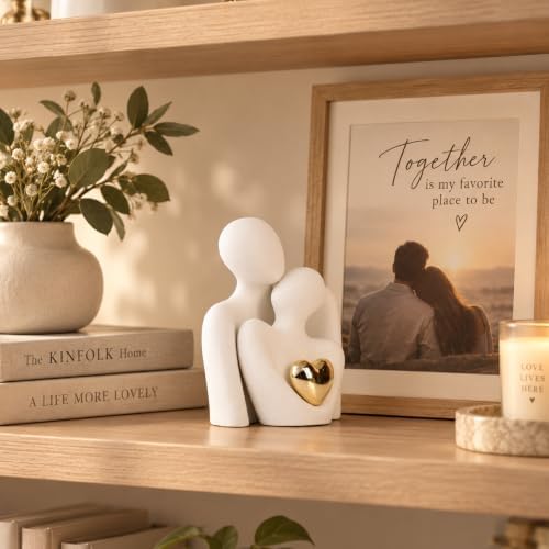 Mini Couple Statue, Ceramic Figurine for Shelf Decor, 4.72" White
