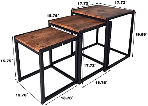 Nesting Coffee Table Set of 3, Stacking Metal Side Tables, Brown