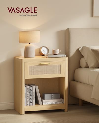 VASAGLE Set of 2 Boho Nightstands with Rattan-Look Drawer