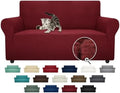 ZNSAYOTX Super Stretch Couch Cover Love Seat Sofa Covers for Living Room Dogs Pet Friendly Furniture Protector Spandex Loveseat Slipcovers with Anti Slip Foam Sticks (Wine Red, Loveseat)