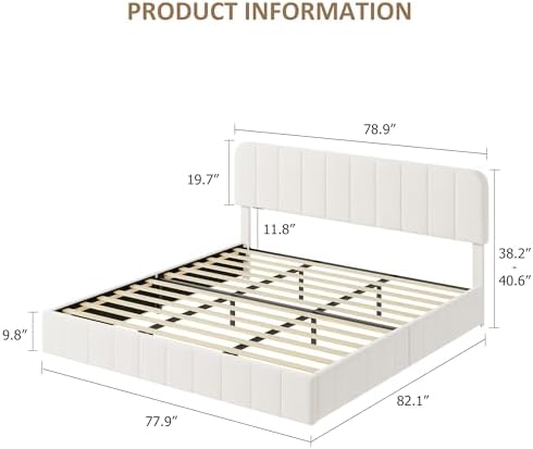 Garvee King Size Velvet Bed Frame with Adjustable Headboard, Beige