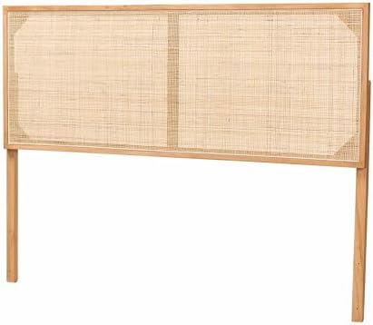 Bali & pari Aurelia Modern Bohemian Natural Finished Bayur Wood and Natural Rattan Queen Size Headboard