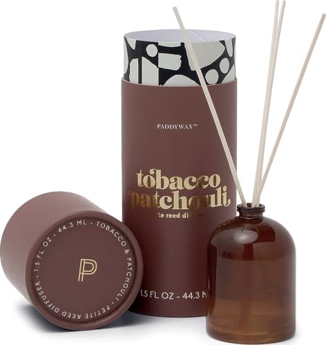 Paddywax Petite Reed Diffuser Set, Tobacco Patchouli, Brown, 1.5 oz