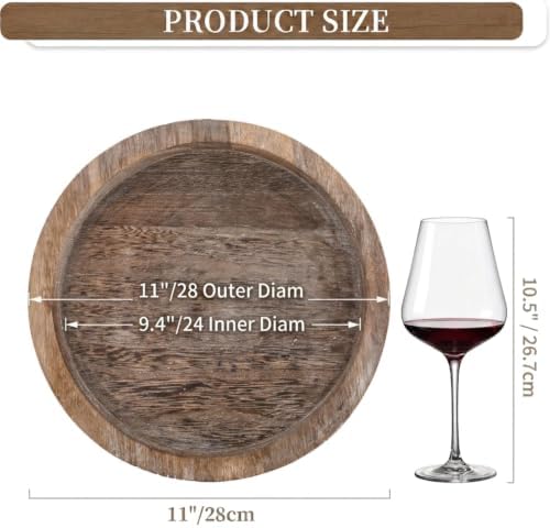Hanobe Round Wooden Candle Holder Trays for Coffee Table, Distressed Finish