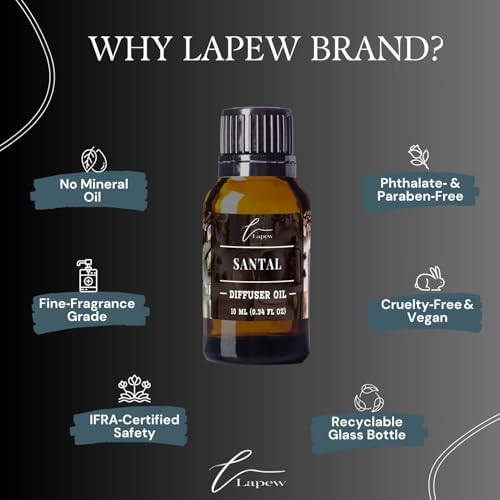 Lapew Santal Waterless Diffuser Oil | Fragrance Oil for Nebulizer & Cold Air Diffusers | Scented Home Oil | 0.34 fl oz