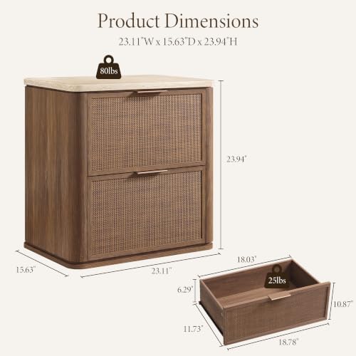 Night Stand, Rattan Nightstand with 2 Drawers