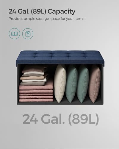 SONGMICS 30 Inches Storage Ottoman, Foldable Bench with Flipping Lid