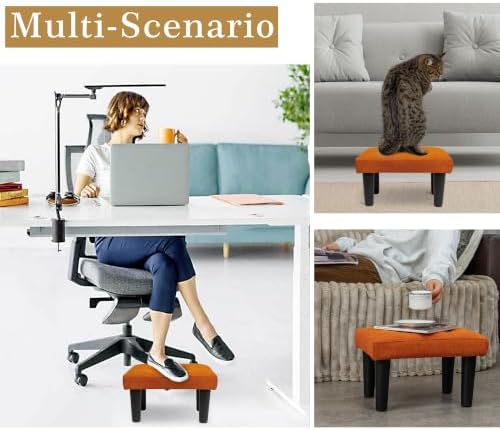 CAROLMADE Ottoman Foot Rest, Suede Small Ottoman Foot Stool with Legs Modern Footstool Ottomans for Living Room Entryway Office, Orange