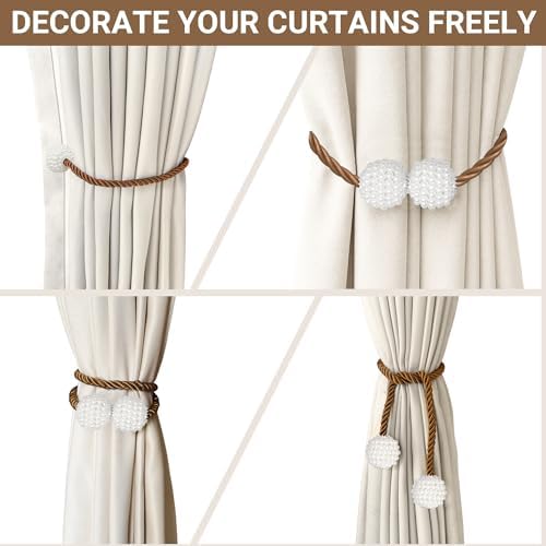 Hion Magnetic Curtain Tiebacks Dark Brown 6pcs, Curtain Holdbacks Hooks