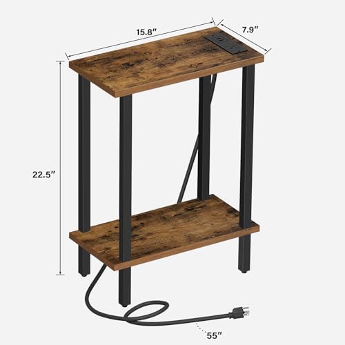 TUTOTAK Narrow Side Table, 2-Tier Small End Table with Charging Station