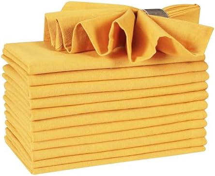 Ramanta Home Mustard Cotton Dinner Napkins Set of 12, 18x18 Inch