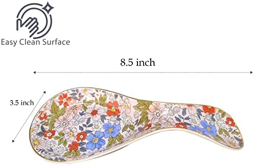 Ceramic Spoon Rest for Stove Top Kitchen Counter Large Spoon Holder Farmhouse Floral Flowers Print Coffee Spoon Cooking Utensil Tools Rest Modern Kitchen Decor