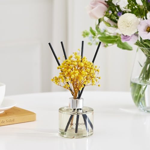COCODOR Reed Diffuser Set with Preserved Baby's Breath with Sticks/April Breeze / 6.7oz / Scent Fragrance Oil Diffuser for Bedroom Bathroom Home Decor (Pack of 2)