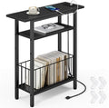 Vagusicc Narrow Side Table with Charging Station, 3-Tier Skinny Side End Table for Couch, Small End Tables for Small Spaces, 25.2" Tall Slim Nightstand Bedside Table for Living Room, Bedroom, Black
