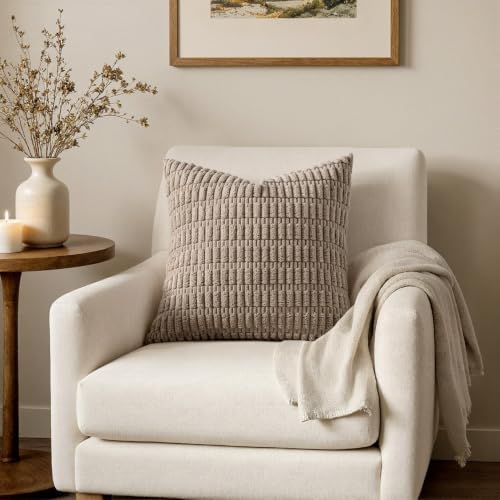 MIULEE Corduroy Decorative Throw Pillow Covers 12x12 Light Brown Pack of 2