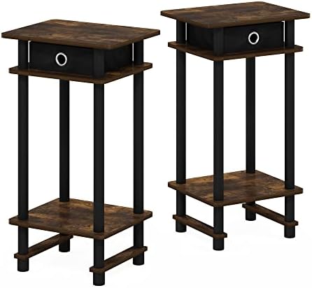 Furinno Turn-N-Tube Set of 2 Toolless 3-Tier Side Table, Amber Pine
