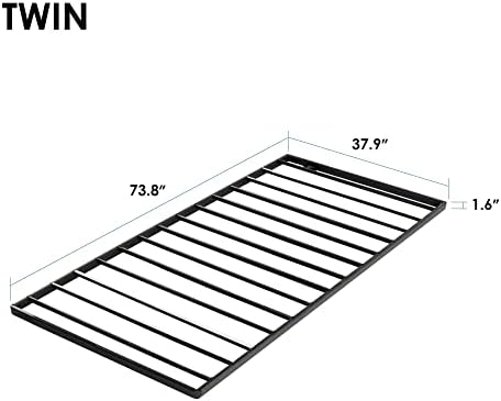 Mellow 1.6 Inch Metal Bunkie Board Mattress Support for Bed Frames, Box Spring or Bed Slat Replacement, Easy Assembly, Twin, Black