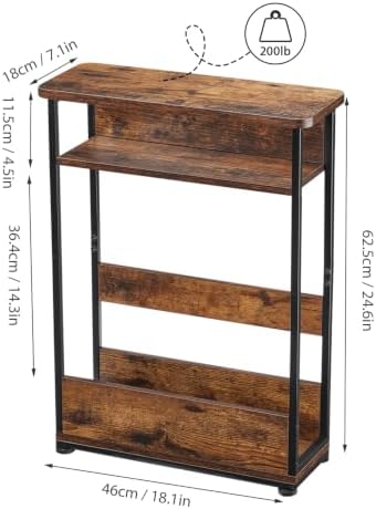 YEAKOO Narrow Side Table with Storage Shelf, 3-Tier Slim End Table