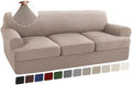 Turquoize 4 Piece T Cushion Sofa Slipcovers Stretch Couch Cover Furniture Covers with 3 Individual T Cushion Covers, Machine Washable (3 Cushion Sofa, Sand)