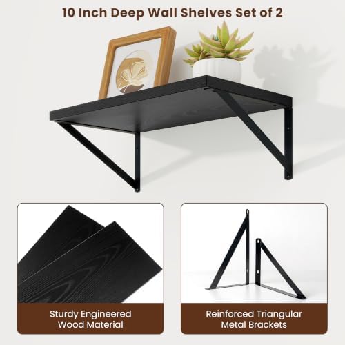 Axeman Deep Floating Shelves, 18'' x 10'' Black Wall Shelves Set of 2