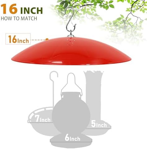 16-Inch Widened Bird Feeder Cover,Hummingbird Feeder Rain Guard,Squirrel Baffle for Bird Feeders,Squirrel-Proof for Wide Outside Tree Trunk or Eave,Gift for Wumen,(Bright Red),2 Pack
