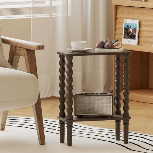 Veegle Narrow Side Table Small End Table for Small Spaces Walnut Brown