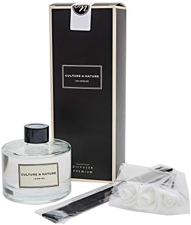 CULTURE & NATURE Reed Diffuser Set 6.7oz (200ml) Jasmine Scented Diffuser with Sticks Home Fragrance Reed Diffuser for Bathroom Shelf Decor